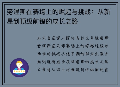 努涅斯在赛场上的崛起与挑战：从新星到顶级前锋的成长之路