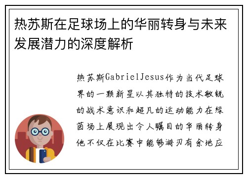 热苏斯在足球场上的华丽转身与未来发展潜力的深度解析