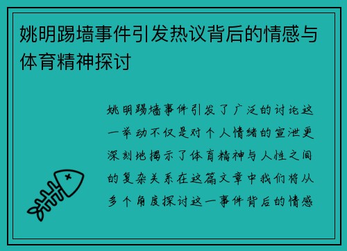 姚明踢墙事件引发热议背后的情感与体育精神探讨