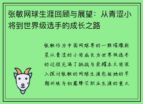 张敏网球生涯回顾与展望：从青涩小将到世界级选手的成长之路